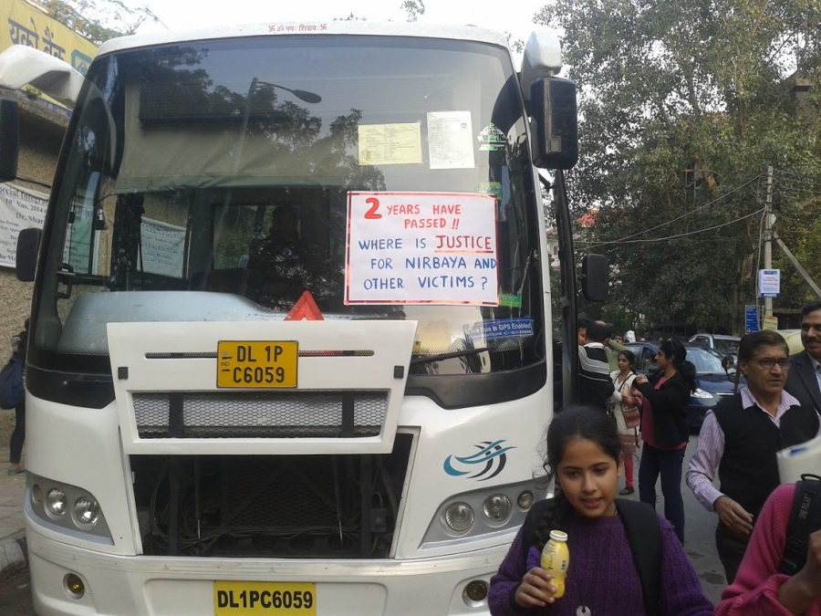 Some activists and ordinary citizens organized a bus ride to remind citizens of New Delhi that the brutal gang rape on December 16, 2012 had occurred on a bus, and that two years later public transportation remains unsafe for women. Some activists and ordinary citizens organized a bus ride to remind citizens of New Delhi that the brutal gang rape on December 16, 2012 had occurred on a bus, and that two years later public transportation remains unsafe for women.